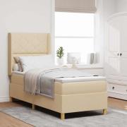 vidaXL Bäddfjäder med madrass med LED -remsljus Kräm 140 x 200 cm tyg