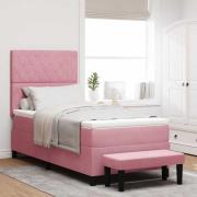 vidaXL Bäddfjäder med madrass med huvudgavel Rosa 90 x 190 cm Sammet