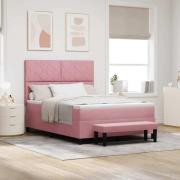 vidaXL Bäddfjäder med madrass med huvudgavel Rosa 140 x 190 cm Sammet
