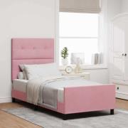 vidaXL Sängram med huvudgavel Rosa 90 x 190 cm Sammet