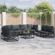 vidaXL Trädgårdsoffset med kudde 9 pcs Svart Aluminium