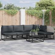vidaXL Trädgårdsoffset med kudde 5 pcs Svart Aluminium