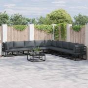 vidaXL Trädgårdsoffset med kudde 9 pcs Svart Aluminium