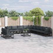 vidaXL Trädgårdsoffset med kudde 12 pcs Svart Aluminium