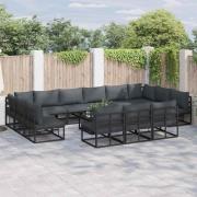 vidaXL Trädgårdsoffset med kudde 13 pcs Svart Aluminium
