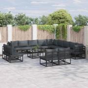 vidaXL Trädgårdsoffset med kudde 13 pcs Svart Aluminium