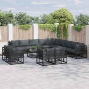 vidaXL Trädgårdsoffset med kudde 14 pcs Svart Aluminium