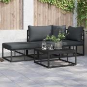 vidaXL Trädgårdsoffset med kudde 3 pcs Svart Aluminium