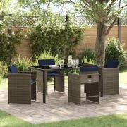 vidaXL Trädgårdsmöbelset med kudde Hopfällbar 5 pcs Grå Poly rattan