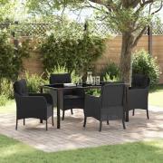 vidaXL Trädgårdsmöbelset med kudde 5 pcs Svart Poly rattan