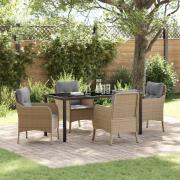 vidaXL Trädgårdsmöbelset med kudde 5 pcs Beige Poly rattan