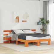 vidaXL Sängram med huvudgavel Brun 150 x 200 cm Massiv furu