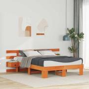 vidaXL Sängram med huvudgavel Brun 140 x 190 cm Massiv furu