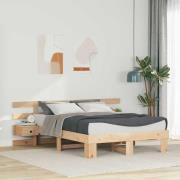 vidaXL Sängram med huvudgavel Brun 135 x 190 cm Massiv furu