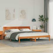 vidaXL Sängram med huvudgavel Brun 200 x 200 cm Massiv furu