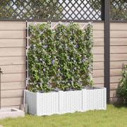 vidaXL Trädgårdsplanterare med trellis 3 pcs Vit 120 x 40 x 143 cm PP