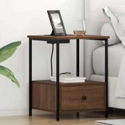 vidaXL Sängbord med laddningsstation 2 pcs brun ek Konstruerat trä