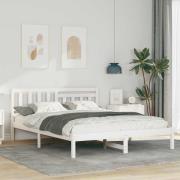 vidaXL Sängram med huvudgavel Vit 140 x 200 cm Massiv furu