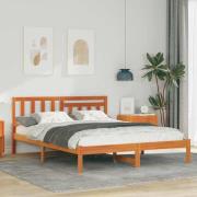 vidaXL Sängram med huvudgavel Vaxbrun 135 x 190 cm Massiv furu