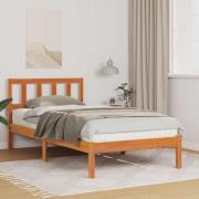 vidaXL Sängram med huvudgavel Vaxbrun 75 x 190 cm Massiv furu