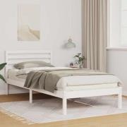 vidaXL Sängram med huvudgavel Vit 90 x 220 cm Massiv furu