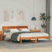 vidaXL Sängram med huvudgavel Vaxbrun 140 x 200 cm Massiv furu