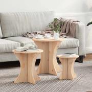 vidaXL Kaffeebord 3 pcs Naturfärg 46 x 46 x 47 cm Massiv furu