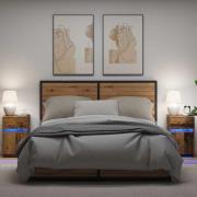 vidaXL LED Sängbord Cabinet med låda 2 pcs Gammalt trä 38 x 34 x 61 cm