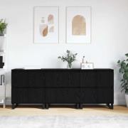 vidaXL Sideboard 3 pcs Svart Ek 60 x 35 x 70 cm