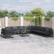 Trädgårdsoffset med kudde 12 pcs Svart Aluminium