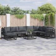 Trädgårdsoffset med kudde 8 pcs Svart Aluminium