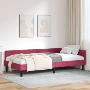 vidaXL Hörn Sängram med huvudgavel Vinröd 90 cm x 190 cm Sammet