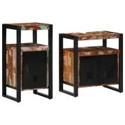 vidaXL Badrumsmöbelset med hylla 2 pcs Brun Massivt återvunnet trä