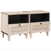 vidaXL Sängbord med låda 2 pcs Beige 40 x 33 x 46 cm massivt mangoträ