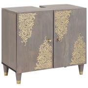 vidaXL Badrumshandfatskå med dörr Grå 62 x 33 x 58 cm Massivt Mangoträ