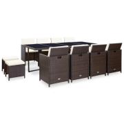 vidaXL Matgrupp för trädgården med dynor 13 delar konstrotting brun