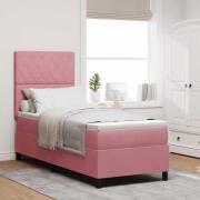 vidaXL Bäddfjäder med madrass med huvudgavel Rosa 80 x 200 cm Sammet