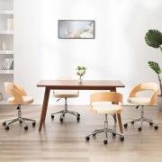 vidaXL Snurrbara matstolar 4 st gräddvit böjträ och konstläder