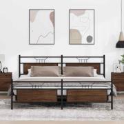 vidaXL Sängram utan madrass metall brun ek 193x201 cm