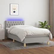vidaXL Ramsäng med madrass & LED ljusgrå 90x190 cm tyg