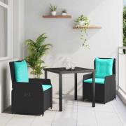 vidaXL Trädgårdsmöbelset 3 pcs Svart Poly rattan