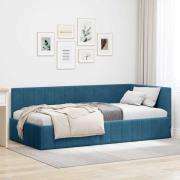 vidaXL Hörn Sängram med huvudgavel Blå 90 cm x 200 cm Sammet