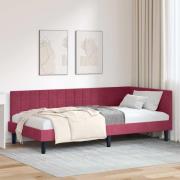 vidaXL Hörn Sängram med huvudgavel Vinröd 90 cm x 200 cm Sammet