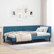 vidaXL Hörn Sängram med huvudgavel Blå 100 cm x 200 cm Sammet