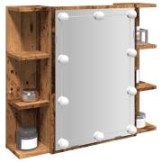 vidaXL Spegelskåp med LED gammalt trä 70x16,5x60 cm