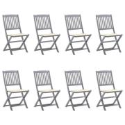 vidaXL Hopfällbara trädgårdsstolar 8 st med dynor massivt akaciaträ