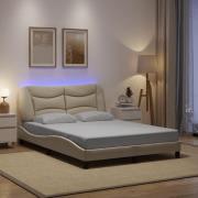vidaXL Bed Frame with LED without Mattress "Hvar" Cream 140x200 cm Fab...
