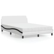 vidaXL Bed with Mattress "Dover" White and Black 140x200 cm Faux Leath...
