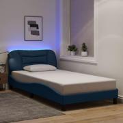 vidaXL Bed Frame with LED without Mattress "Hvar" Blue 100x200 cm Fabr...