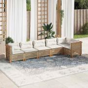 vidaXL Soffgrupp för trädgården med dynor 6 delar beige konstrotting